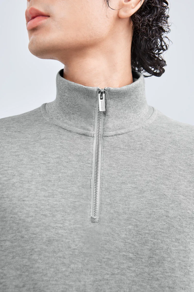 Merino-Blend Half Zip French Rib Sweater | Grey EBC054