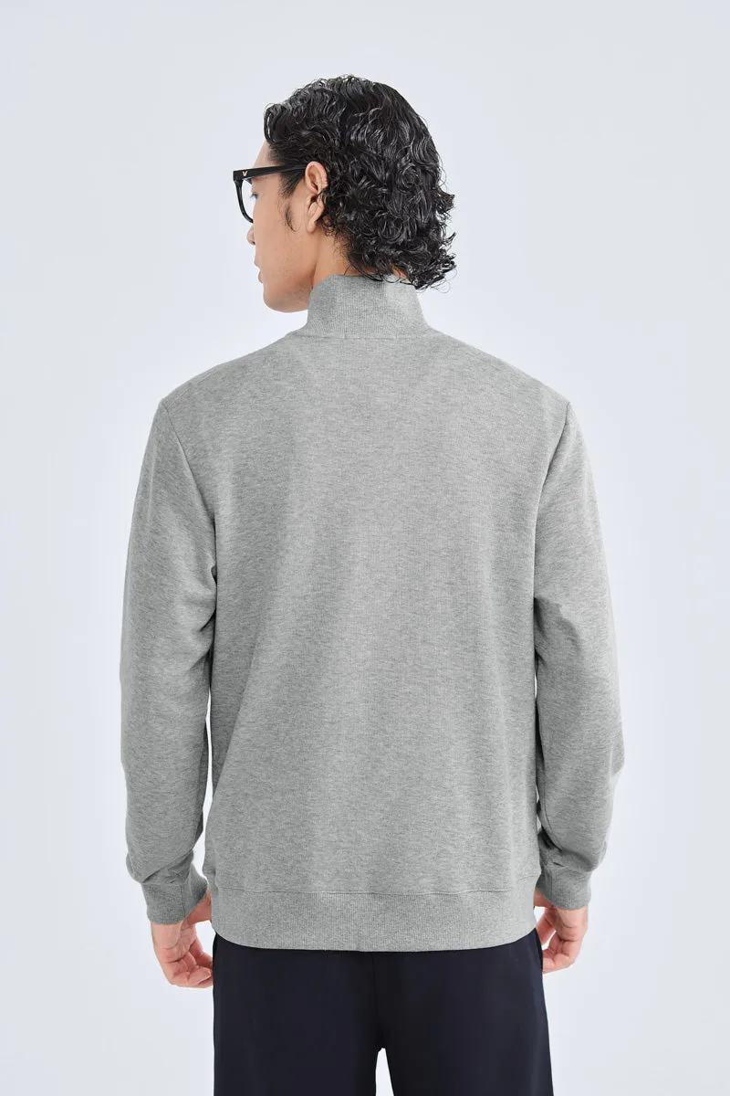 Merino-Blend Half Zip French Rib Sweater | Grey EBC054