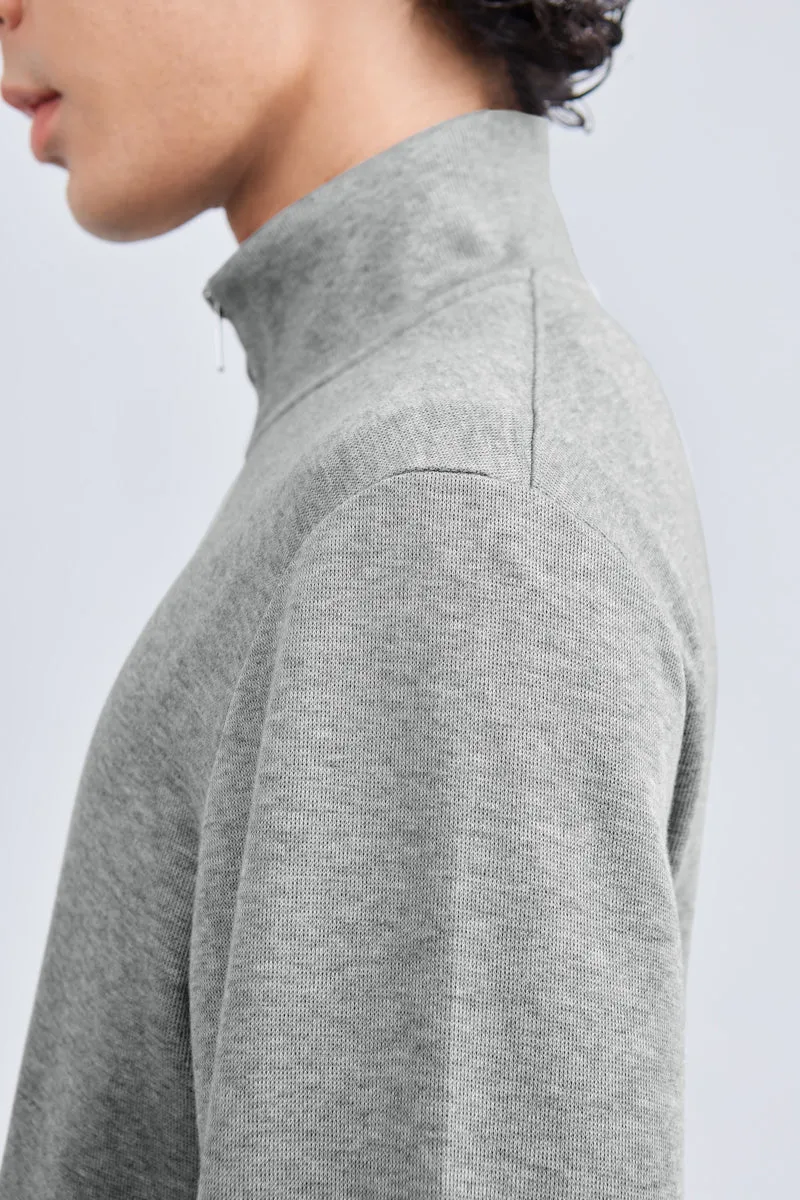 Merino-Blend Half Zip French Rib Sweater | Grey EBC054