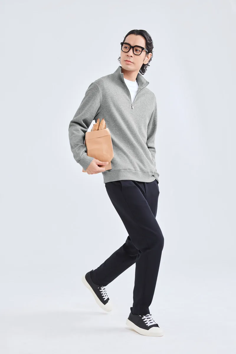 Merino-Blend Half Zip French Rib Sweater | Grey EBC054