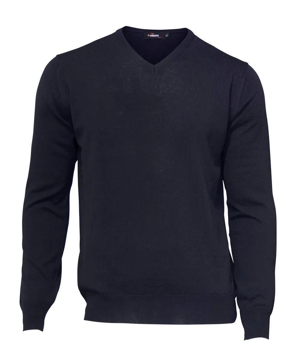 MERINO V-NECK MALE, 100% EXTRA FINE MERINOULL — BLACK