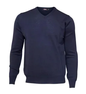 MERINO V-NECK MALE, 100% EXTRA FINE MERINOULL — NAVY