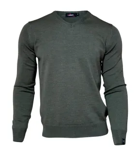 MERINO V-NECK MALE, 100% EXTRA FINE MERINOULL — RIFLE GREEN