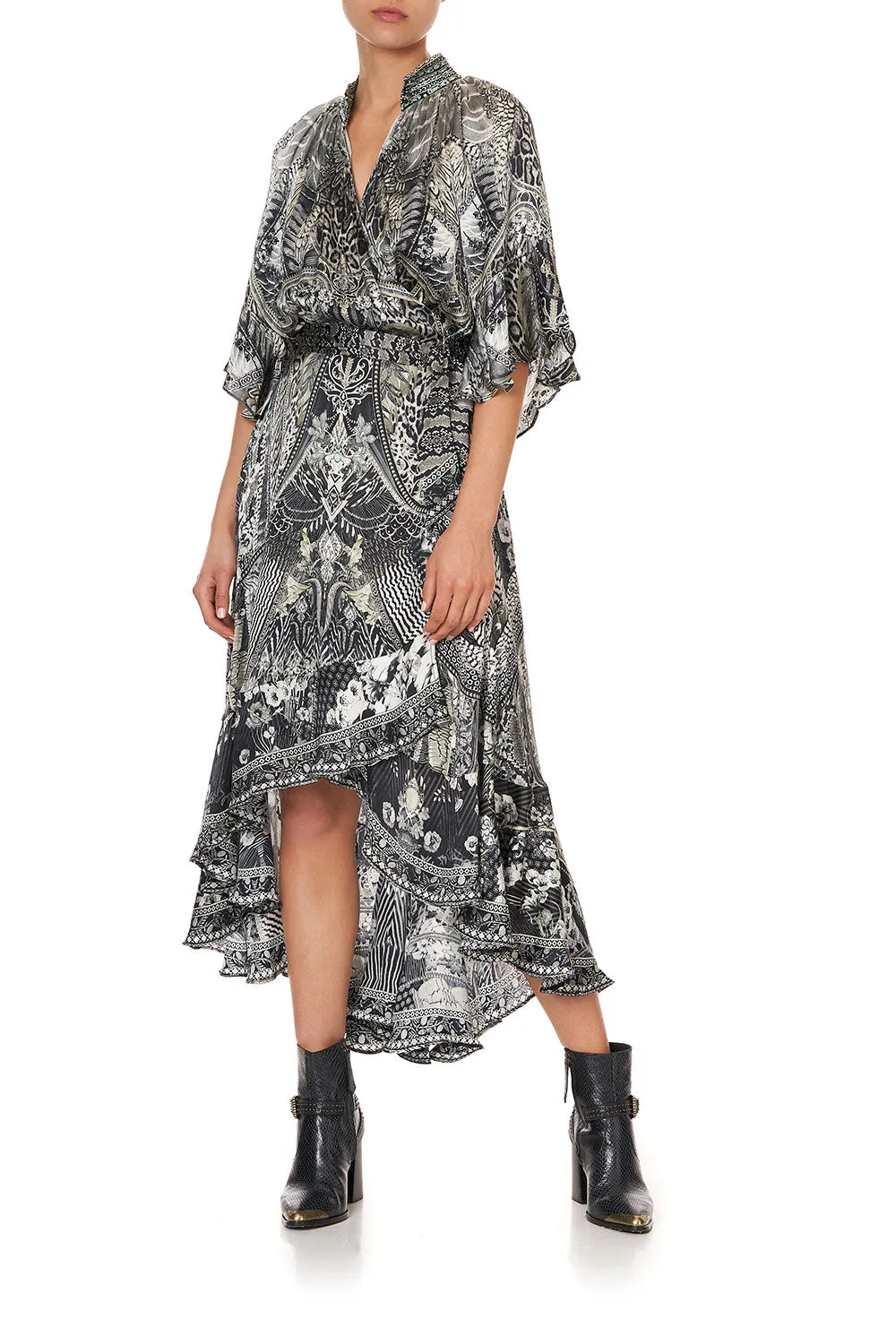 MIDI WRAP DRESS WITH RAGLAN SLEEVE ONE TRIBE