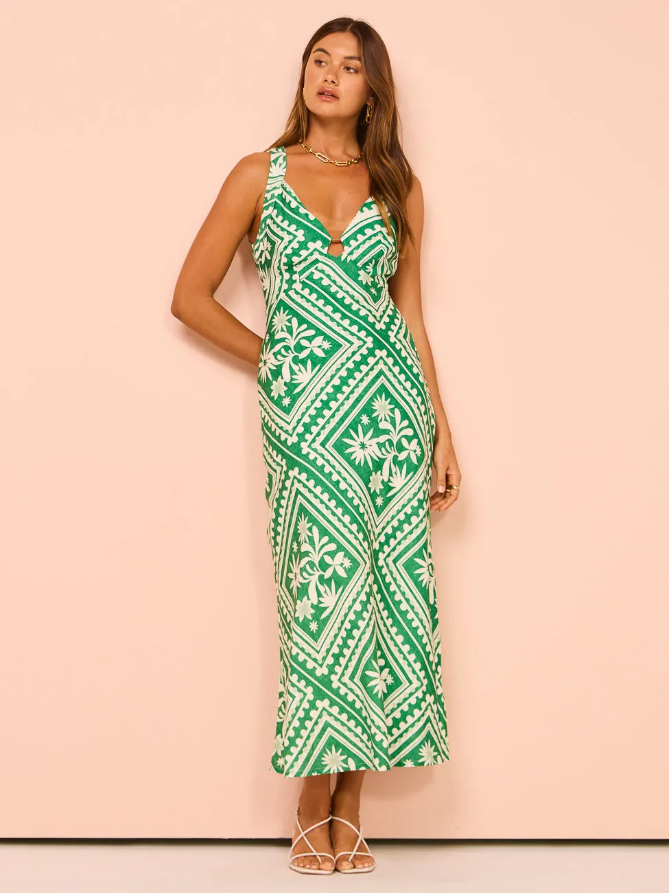 Mon Renn Losas Midi Dress in Emerald Tile