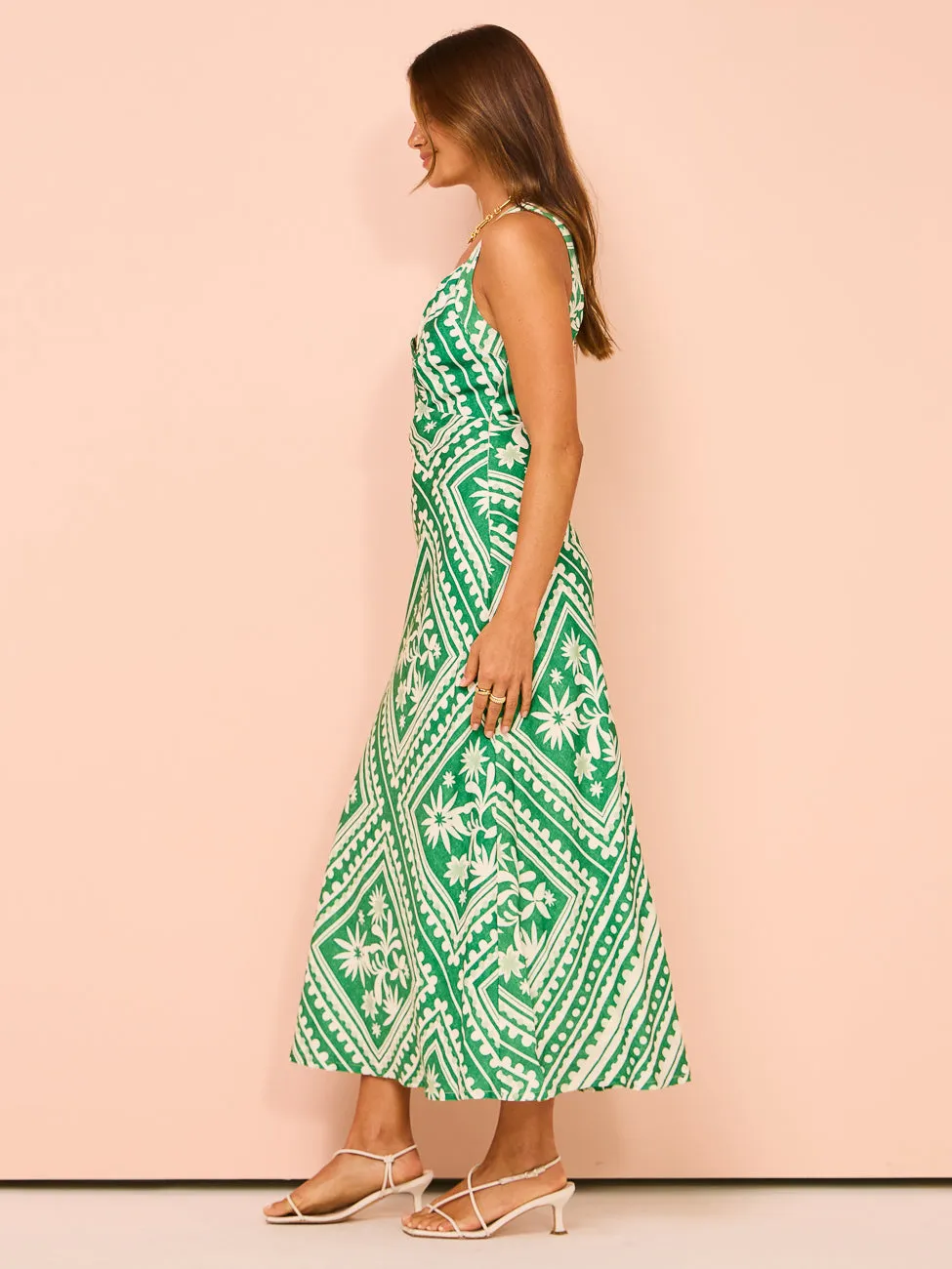 Mon Renn Losas Midi Dress in Emerald Tile