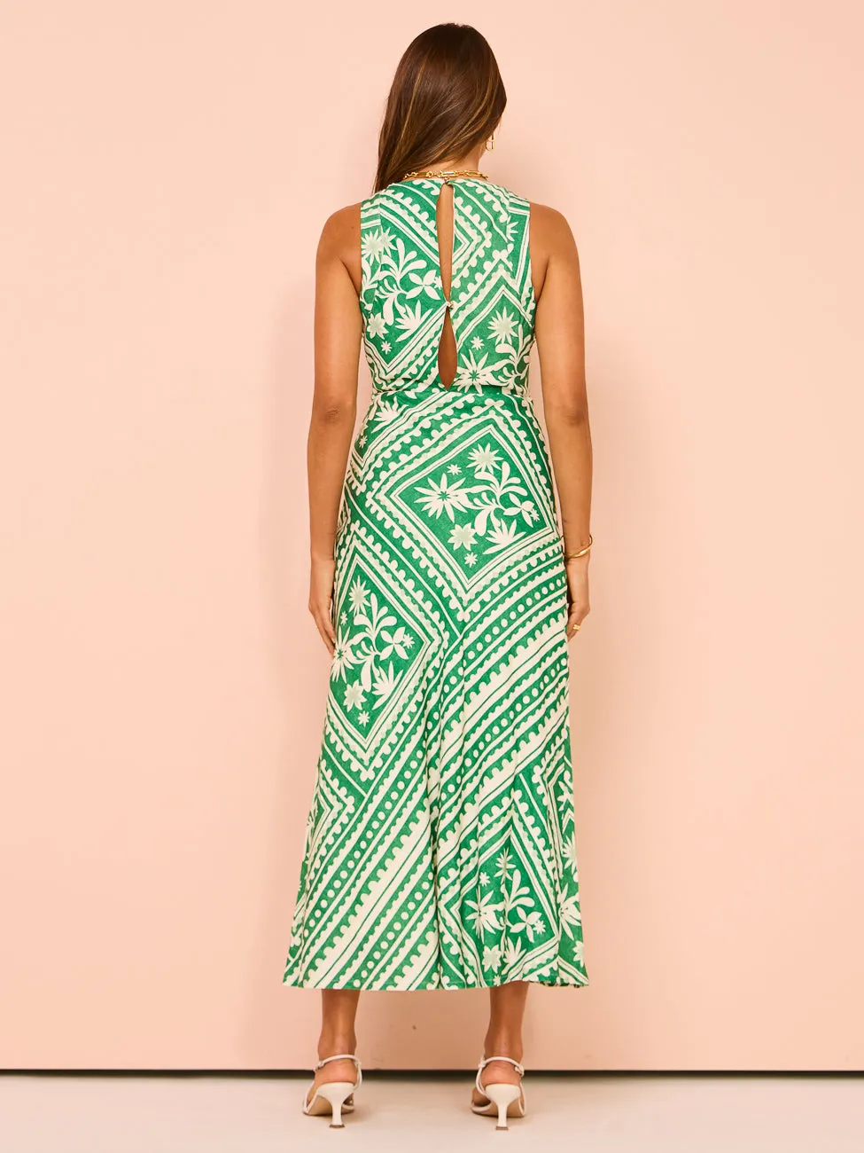 Mon Renn Losas Midi Dress in Emerald Tile