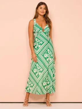 Mon Renn Losas Midi Dress in Emerald Tile