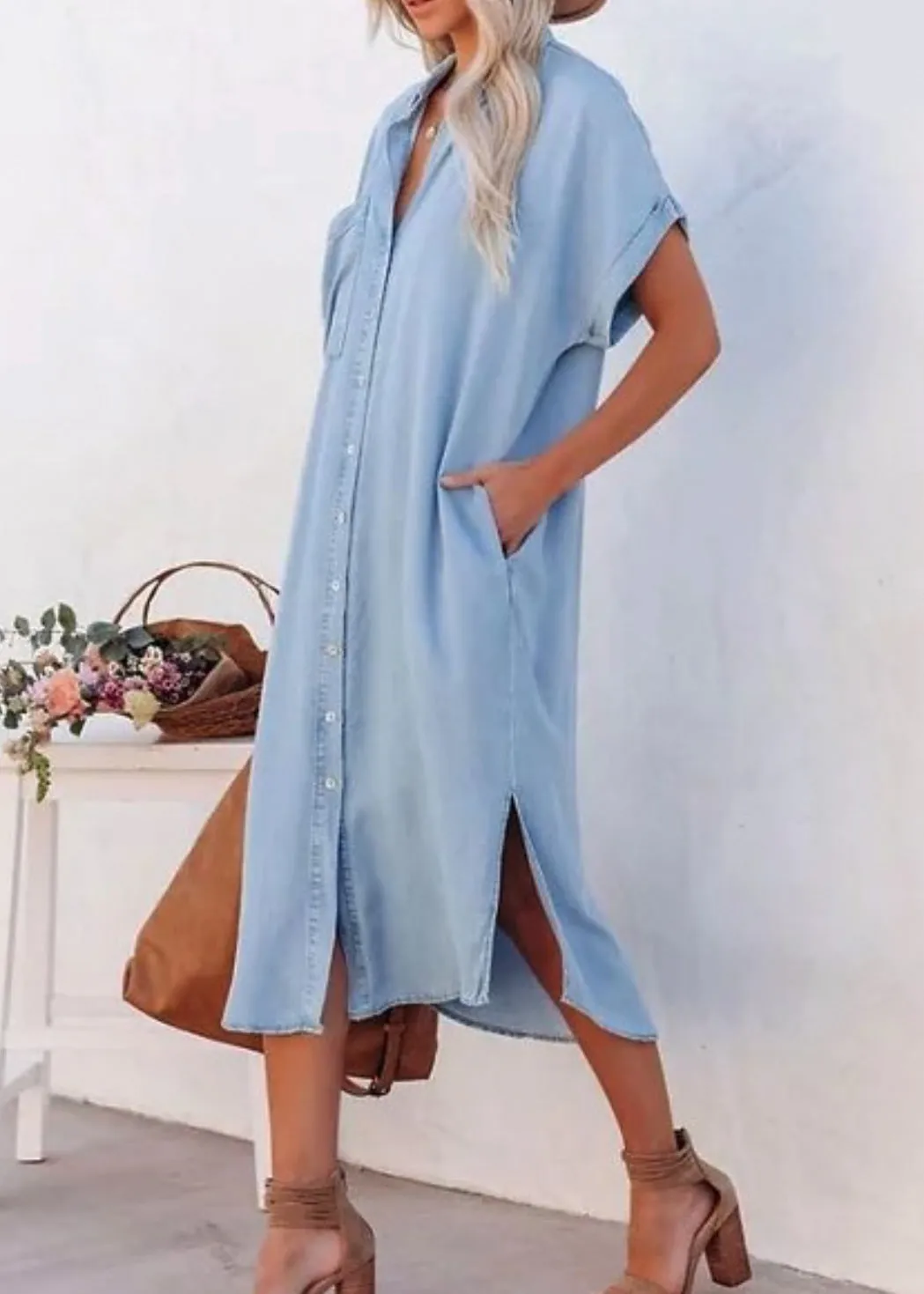 Morning Glory, Shirt Dress, Midi Dress, Pale Blue Chambray