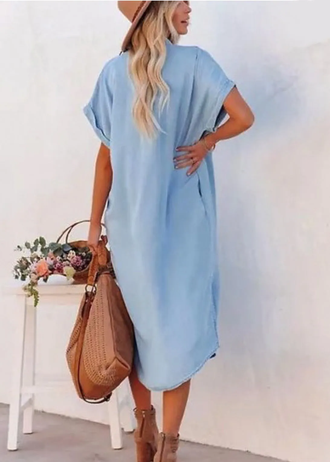 Morning Glory, Shirt Dress, Midi Dress, Pale Blue Chambray