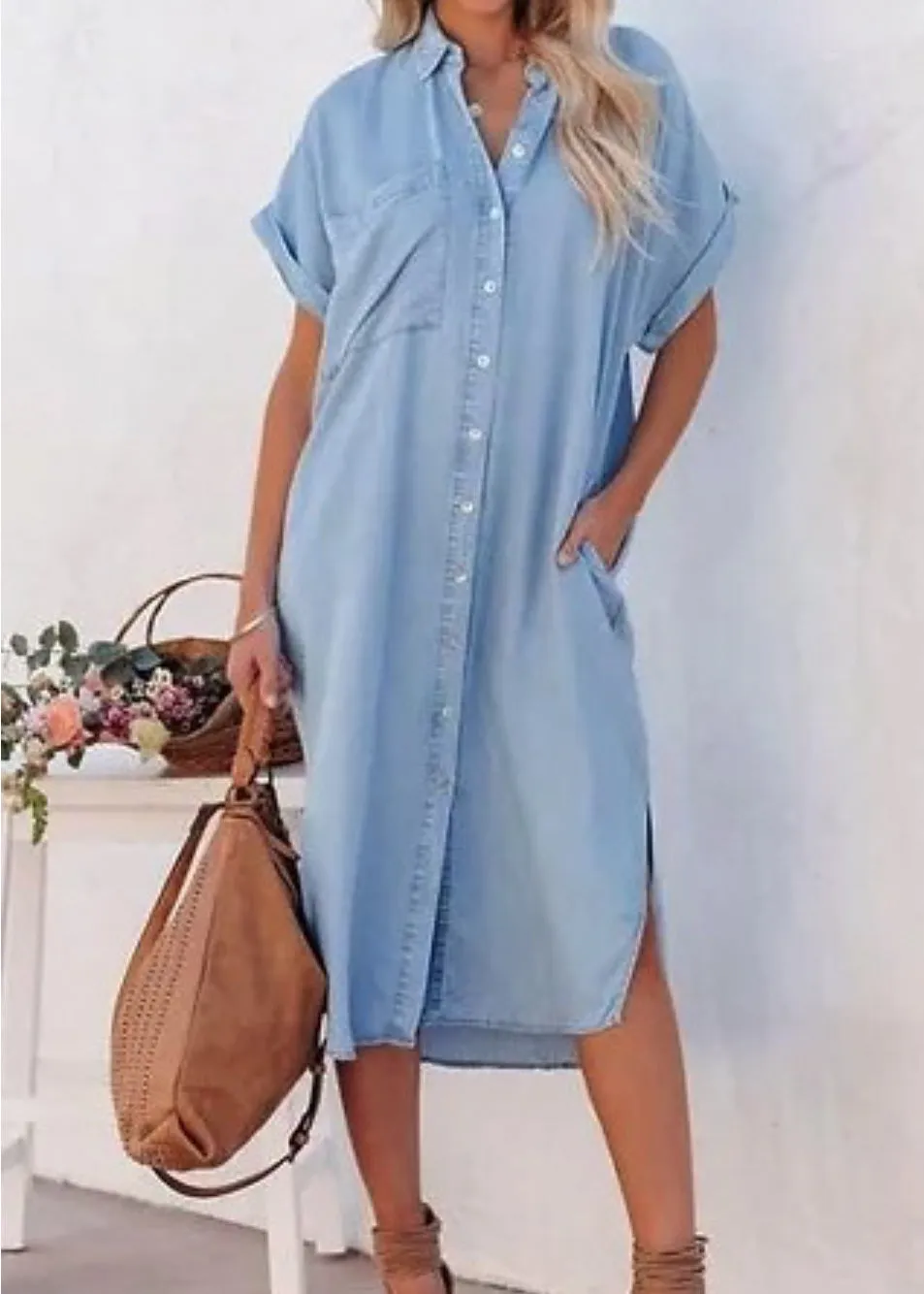 Morning Glory, Shirt Dress, Midi Dress, Pale Blue Chambray