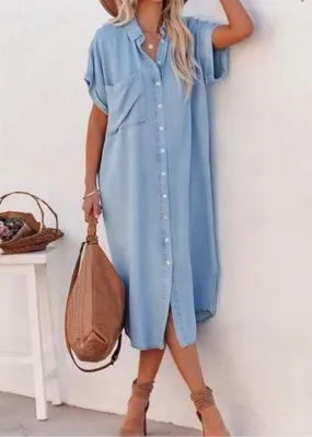 Morning Glory, Shirt Dress, Midi Dress, Pale Blue Chambray