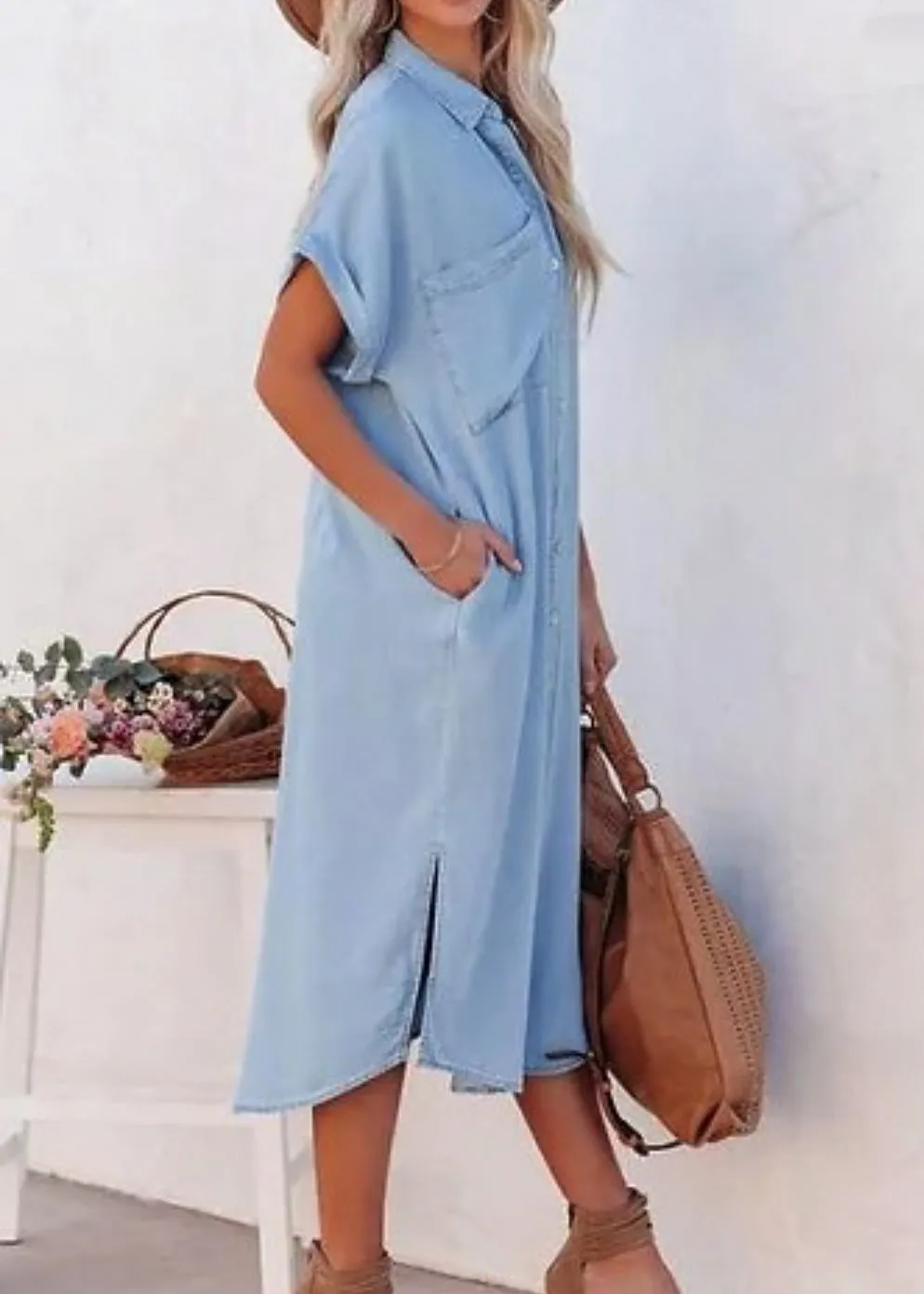 Morning Glory, Shirt Dress, Midi Dress, Pale Blue Chambray