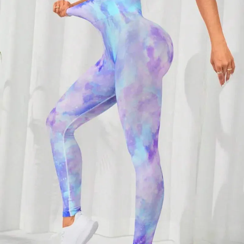 New Tie Dyed Peach Hip Yoga Pants Quick Dry Tight High Waist Semaless Leggings Hip Lifting Running Outdoor Fitness Pants