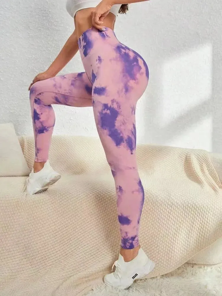 New Tie Dyed Peach Hip Yoga Pants Quick Dry Tight High Waist Semaless Leggings Hip Lifting Running Outdoor Fitness Pants