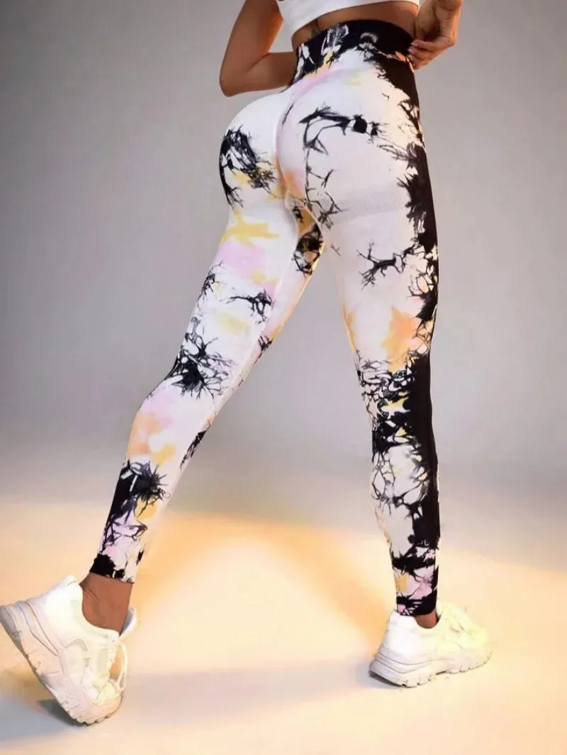 New Tie Dyed Peach Hip Yoga Pants Quick Dry Tight High Waist Semaless Leggings Hip Lifting Running Outdoor Fitness Pants