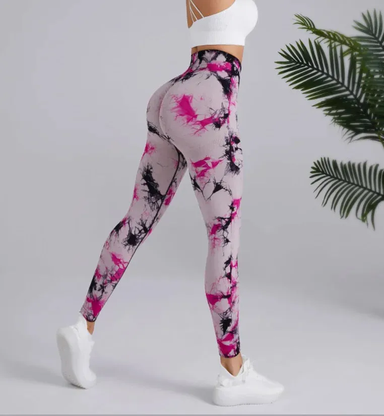 New Tie Dyed Peach Hip Yoga Pants Quick Dry Tight High Waist Semaless Leggings Hip Lifting Running Outdoor Fitness Pants