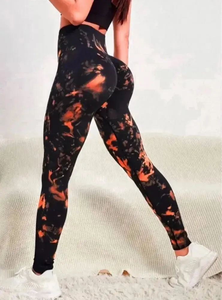 New Tie Dyed Peach Hip Yoga Pants Quick Dry Tight High Waist Semaless Leggings Hip Lifting Running Outdoor Fitness Pants