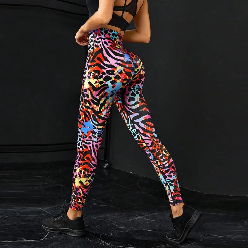 New Tie Dyed Peach Hip Yoga Pants Quick Dry Tight High Waist Semaless Leggings Hip Lifting Running Outdoor Fitness Pants