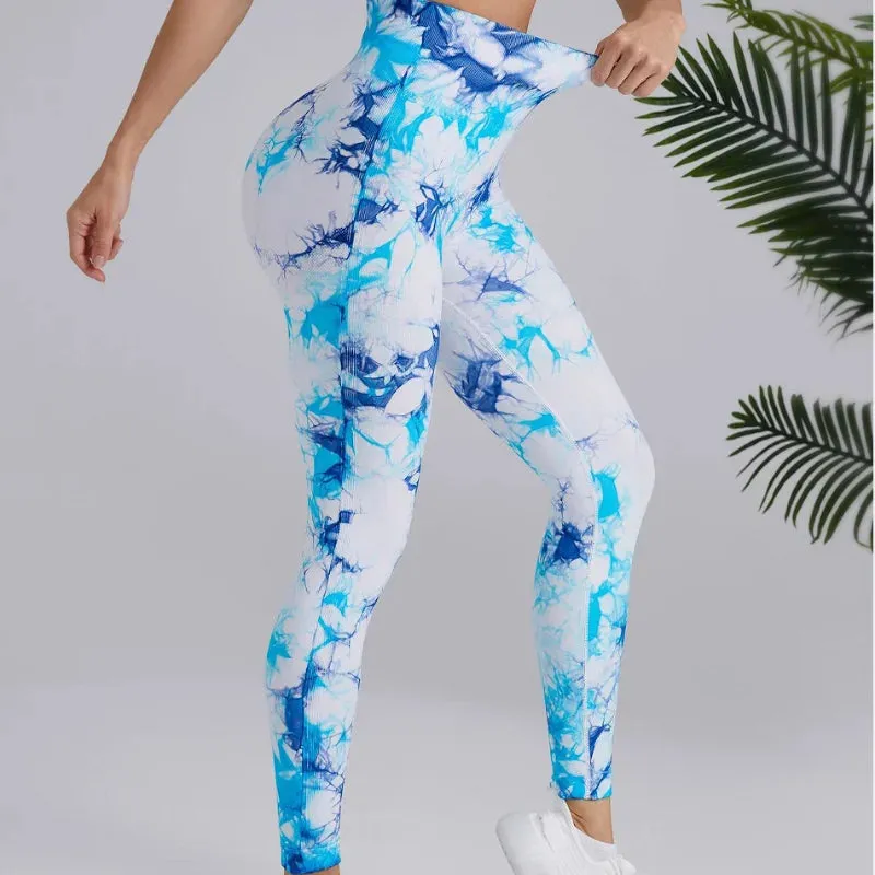 New Tie Dyed Peach Hip Yoga Pants Quick Dry Tight High Waist Semaless Leggings Hip Lifting Running Outdoor Fitness Pants