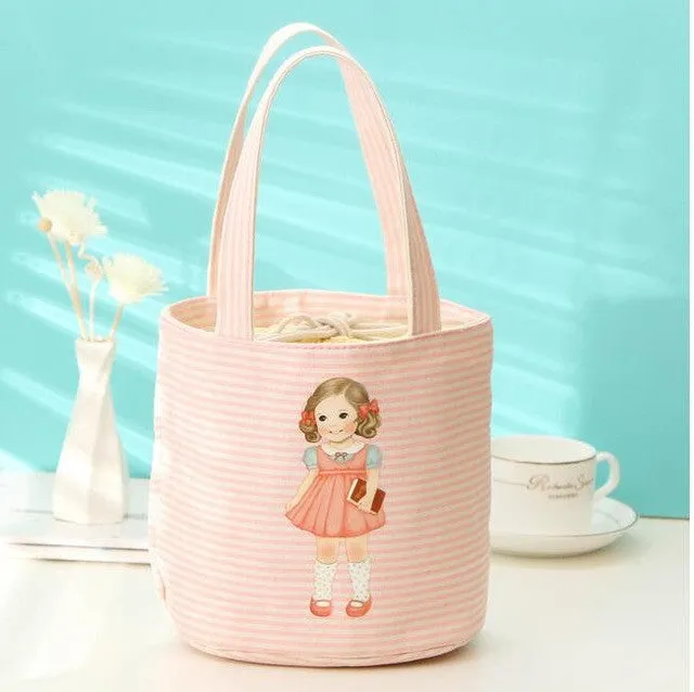 Newest 2016 Little Girl Pattern Thermal Cooler Insulated Bento Pouch Lunch Bags Portable Organizer Lunch Storage