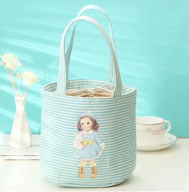 Newest 2016 Little Girl Pattern Thermal Cooler Insulated Bento Pouch Lunch Bags Portable Organizer Lunch Storage