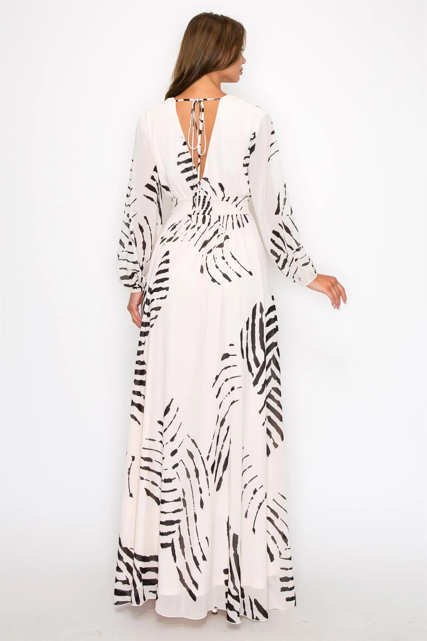 OL24A098-Chiffon Print Wrap V-Neck Maxi Dress