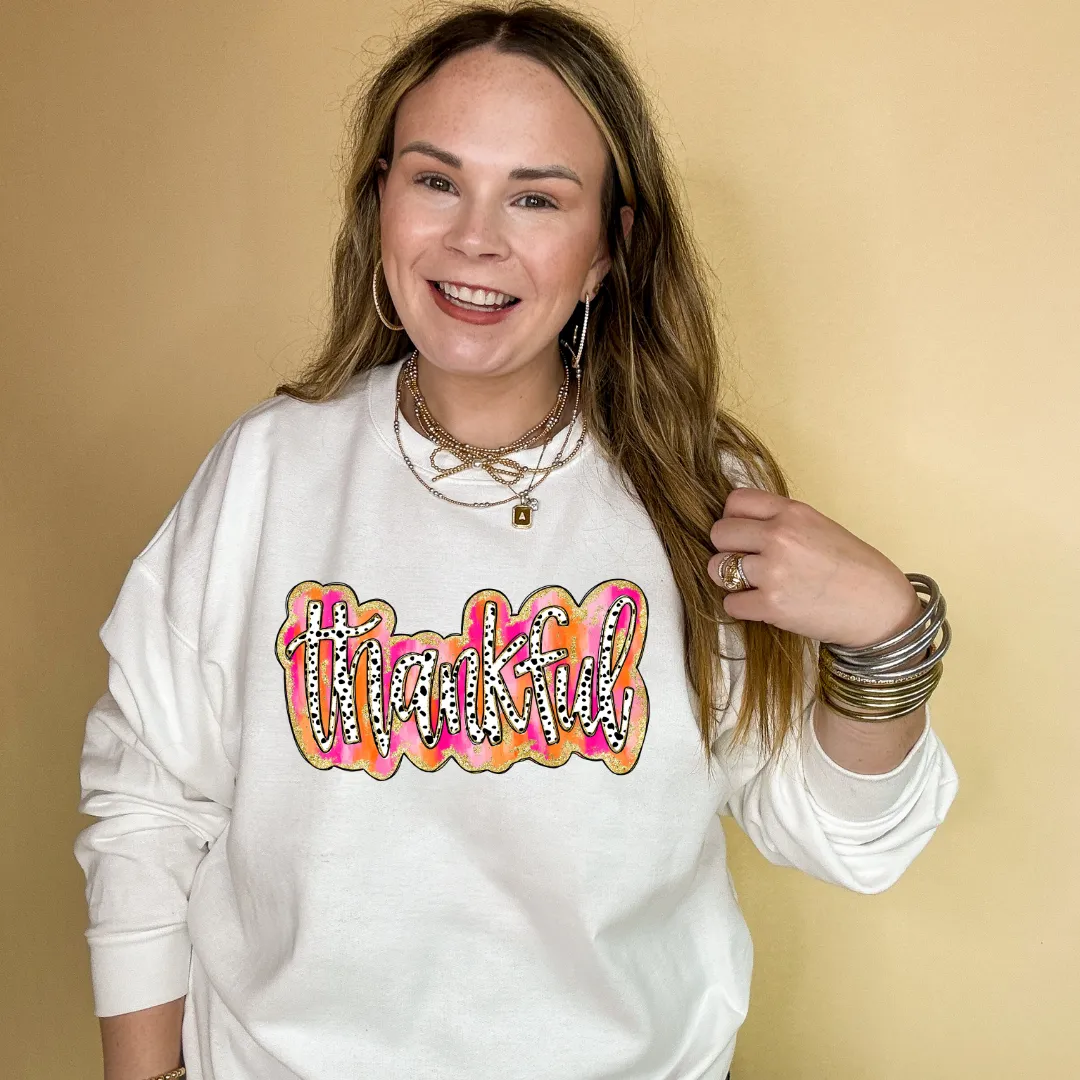 Online Exclusive | Thankful Gold Glitter and Dalmatian Graphic Sweatshirt in Multiple Color Options