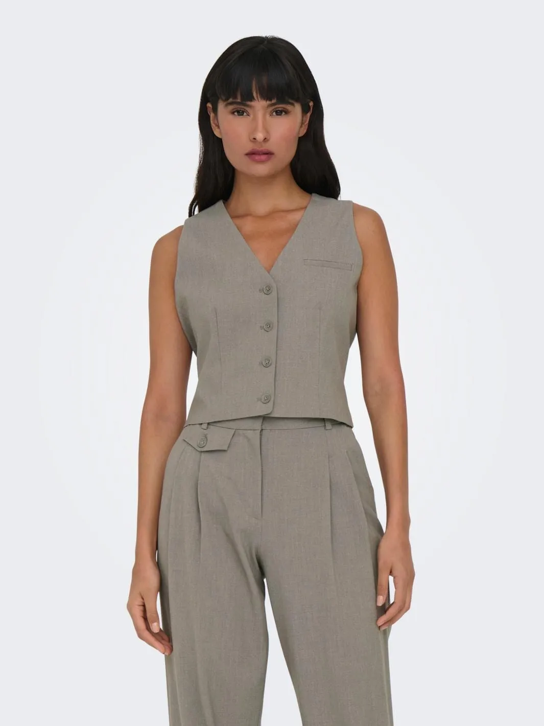 Only - Onlmavis Mel S/L Short Fit Vest Cc Tlr - 4270284 Brushed Nickel Morning Dove Mélange