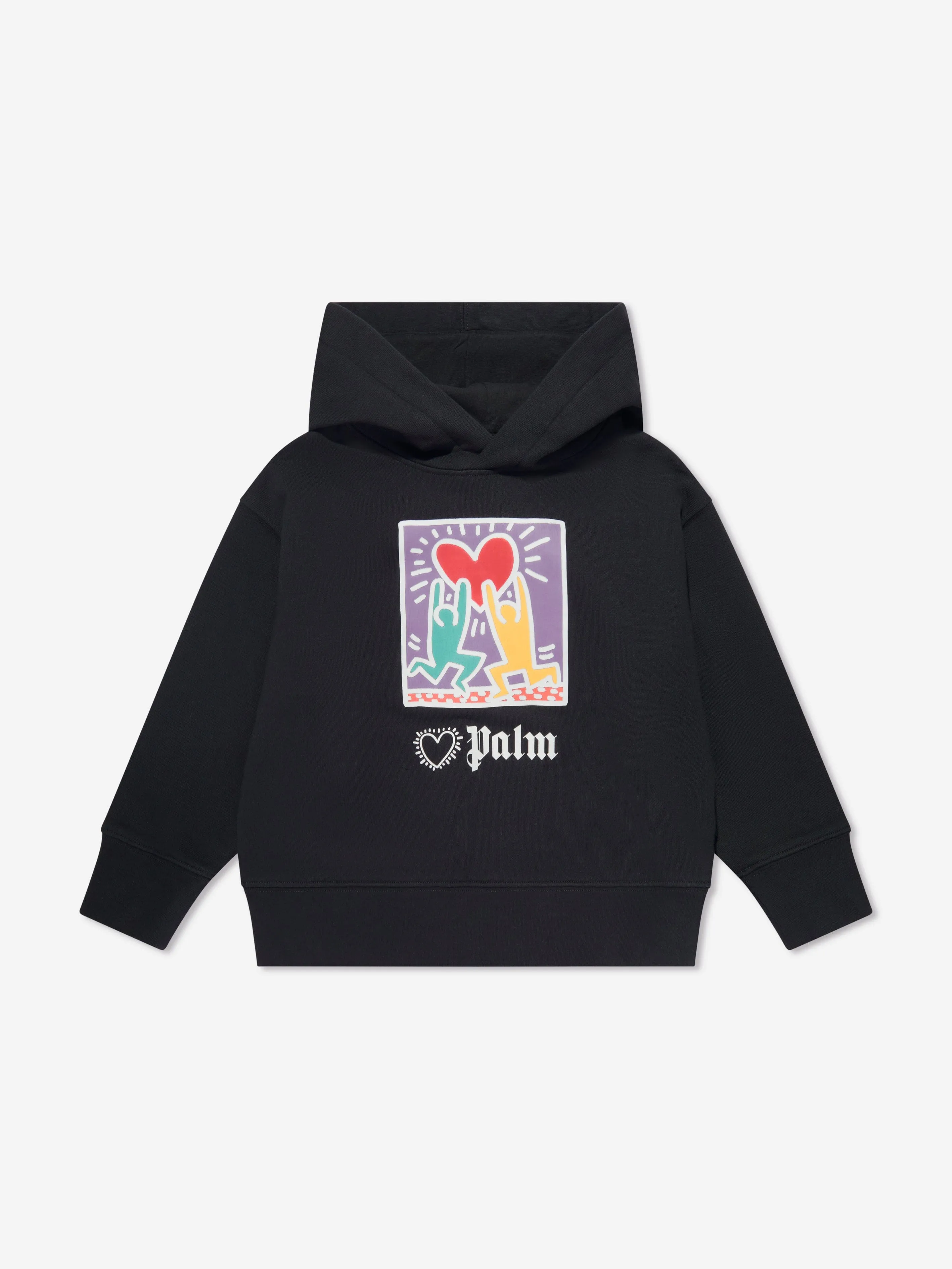 Palm Angels Girls PA X Keith Haring Holding Heart Hoodie in Black