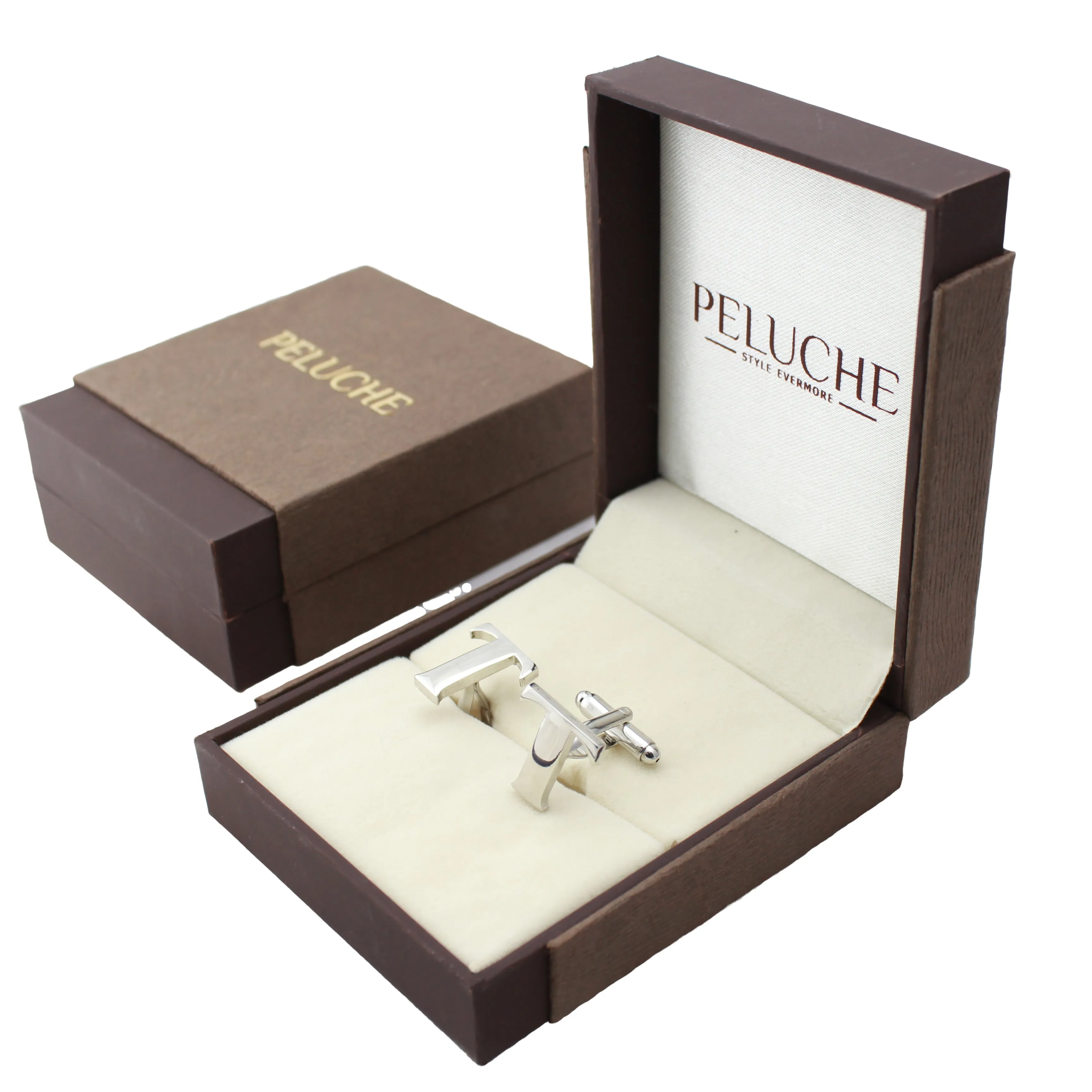 Peluche Silver Coloured Alphabet Cufflink (Letter T)