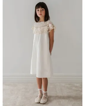 Petite Amalie White/Natural Crochet Cape Linen Dress