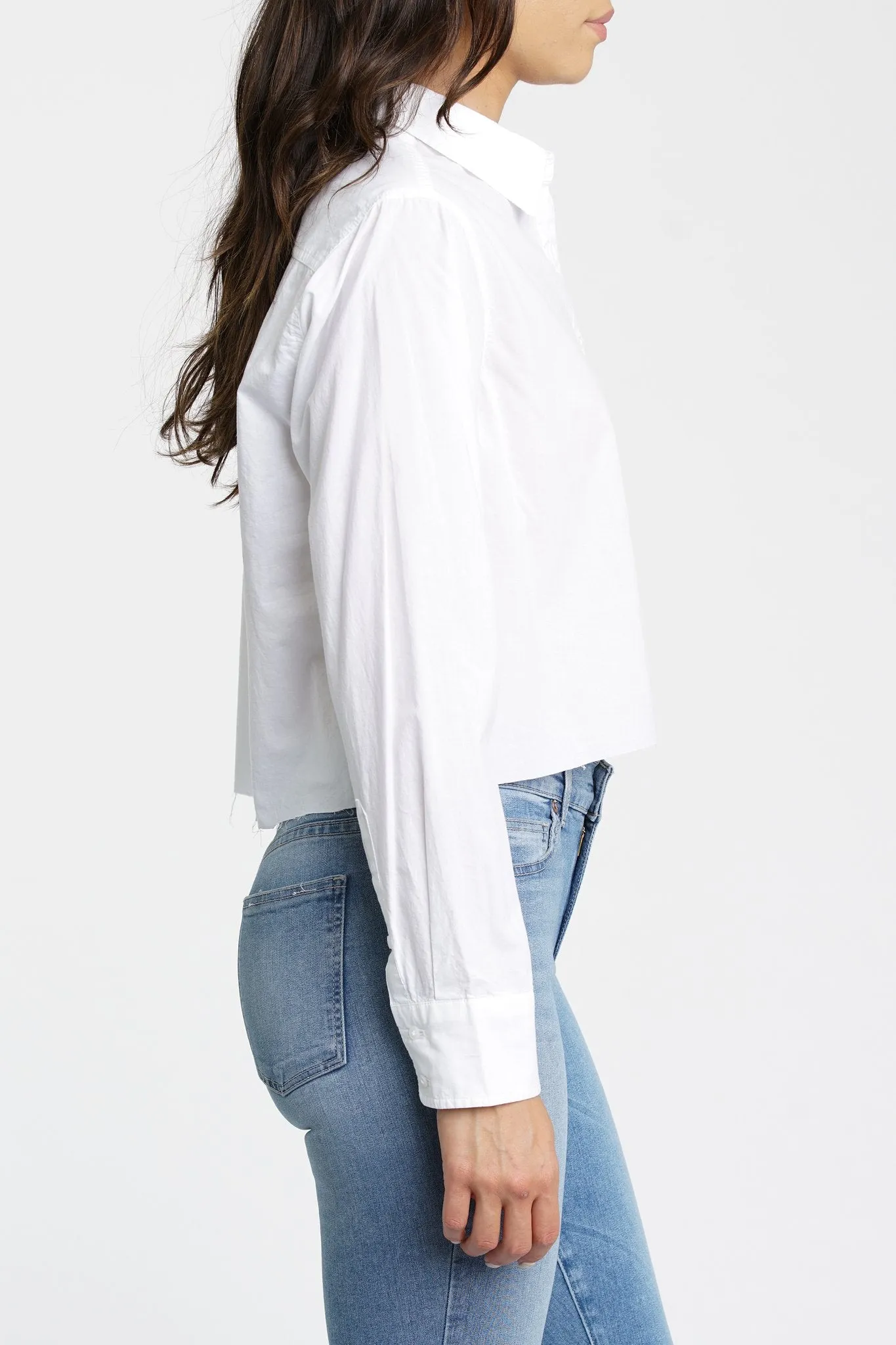 PISTOLA - Sloane Long Sleeve Cropped Poplin Shirt in Blanc