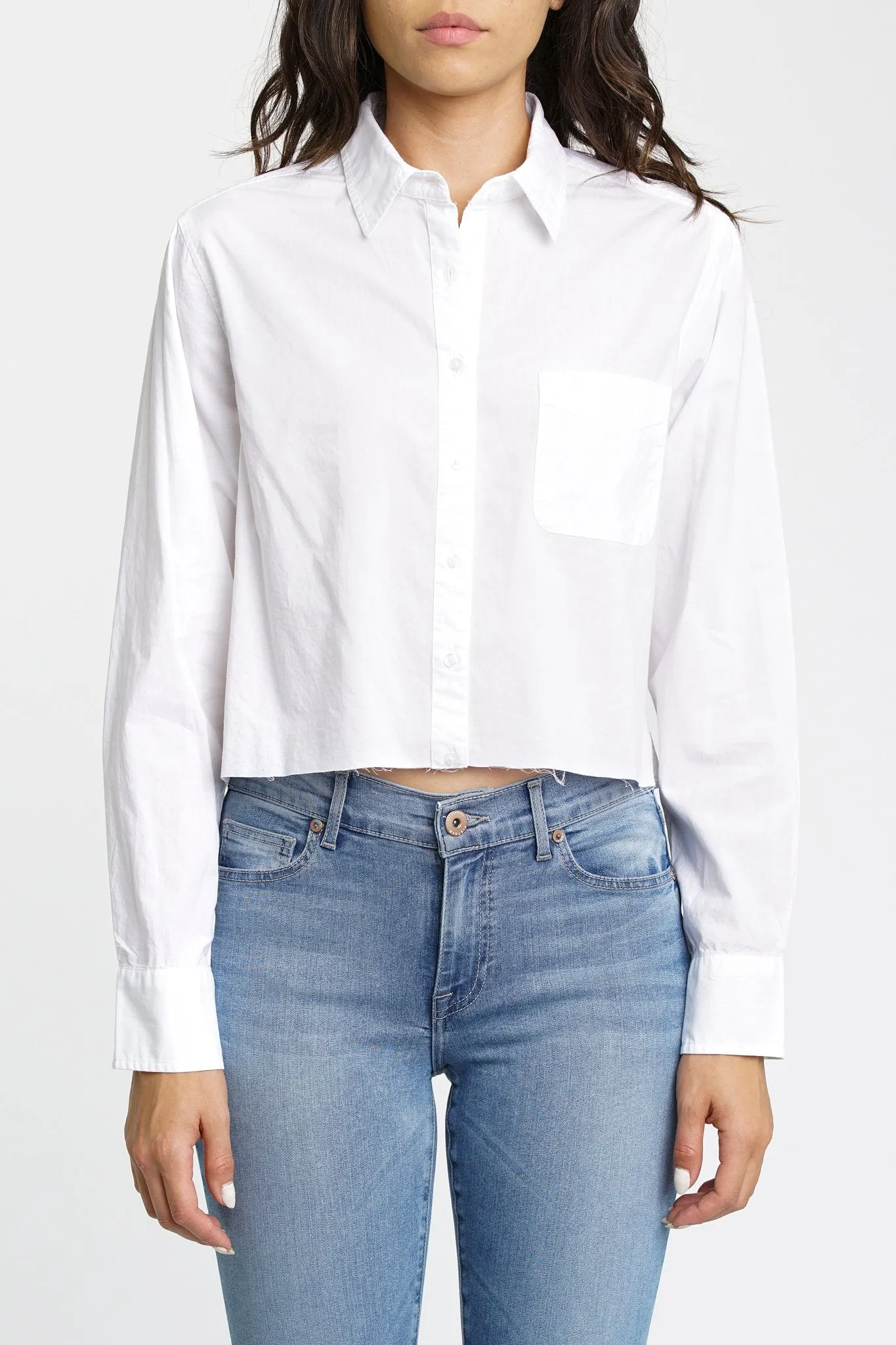 PISTOLA - Sloane Long Sleeve Cropped Poplin Shirt in Blanc