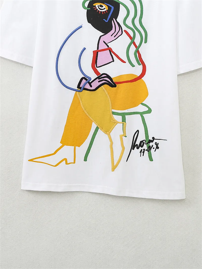 Pre Order:  Abstract Sitting Woman Appliqué T-Shirt