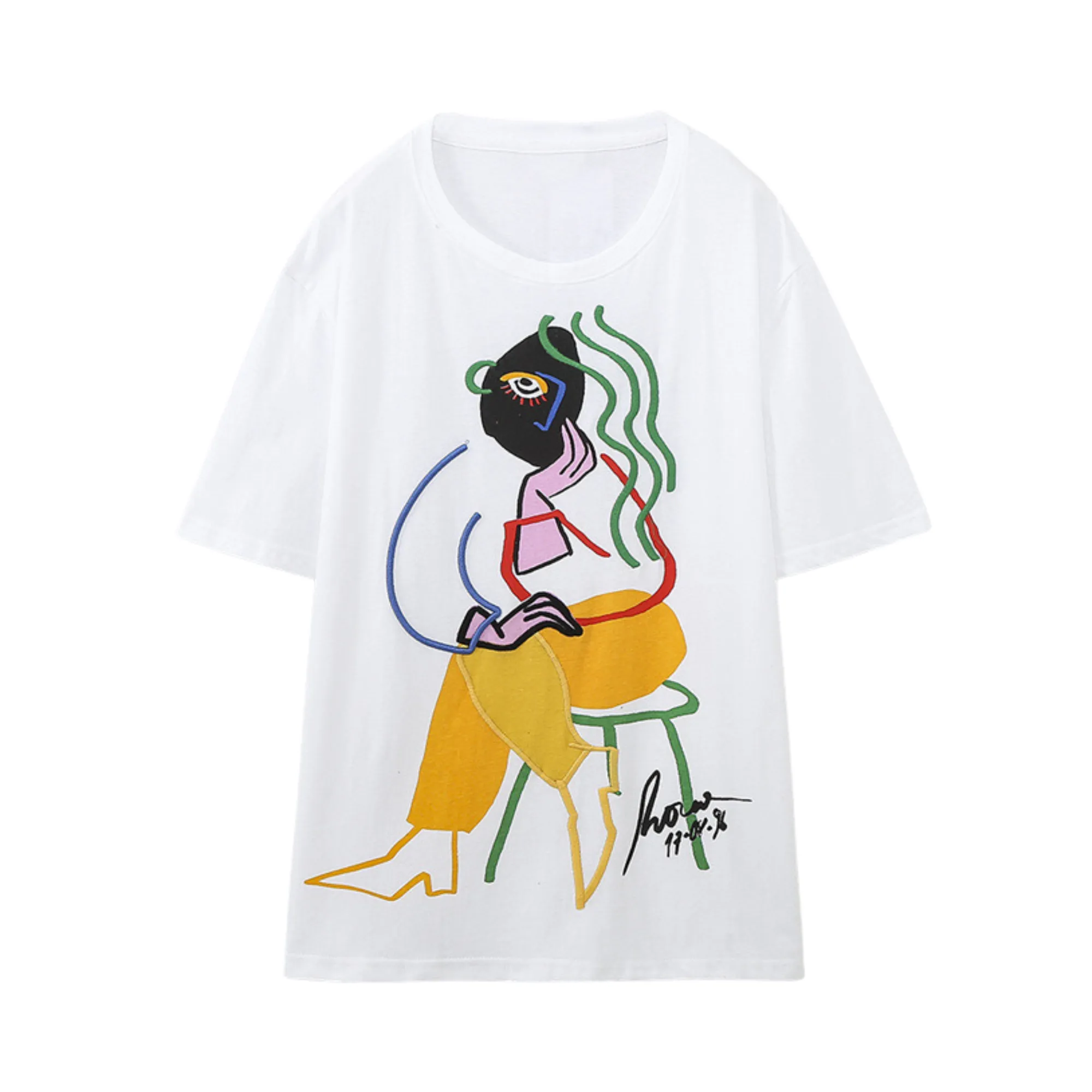 Pre Order:  Abstract Sitting Woman Appliqué T-Shirt