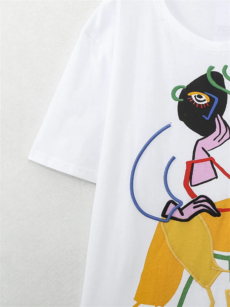 Pre Order:  Abstract Sitting Woman Appliqué T-Shirt