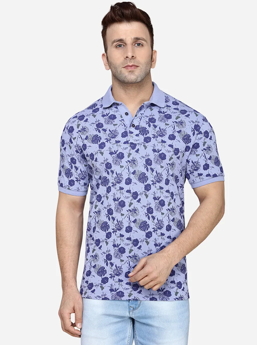 Purple Printed Slim Fit Polo T-Shirt | JadeBlue