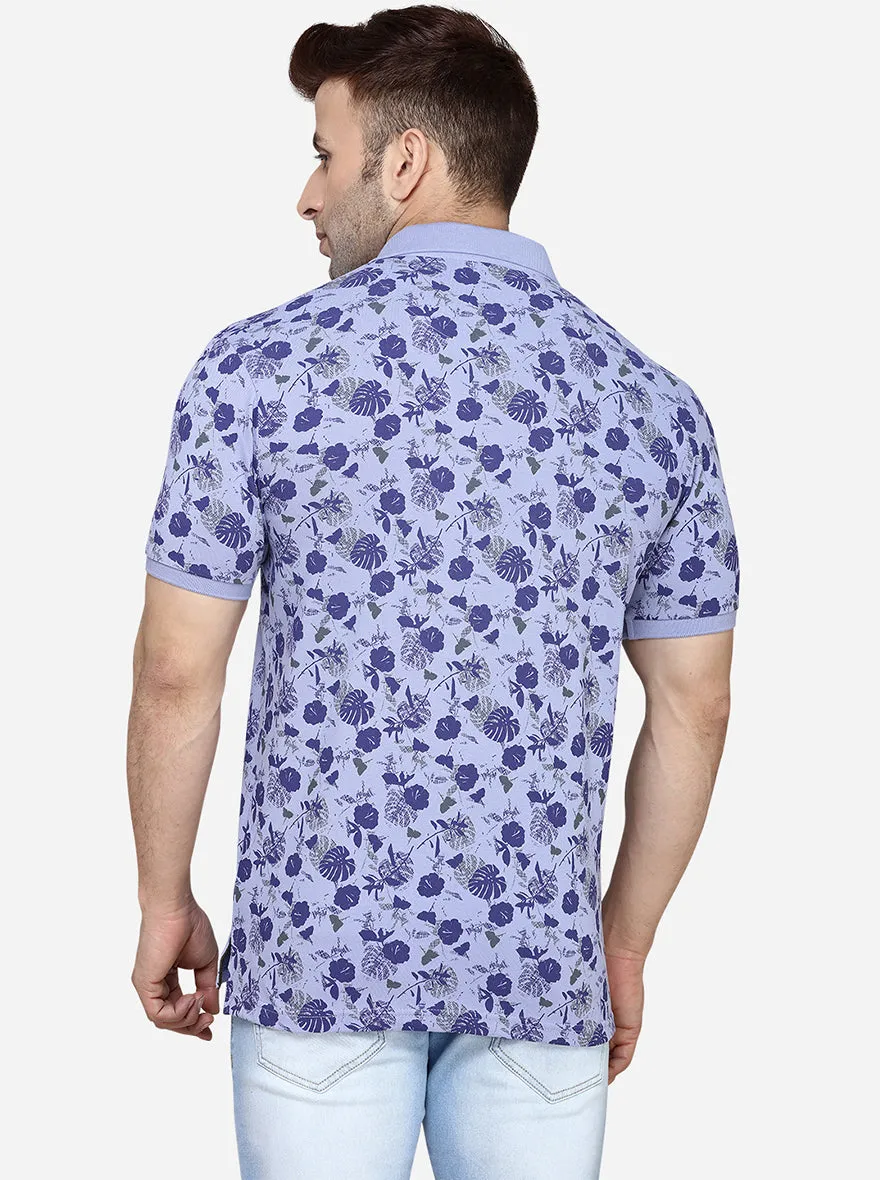 Purple Printed Slim Fit Polo T-Shirt | JadeBlue