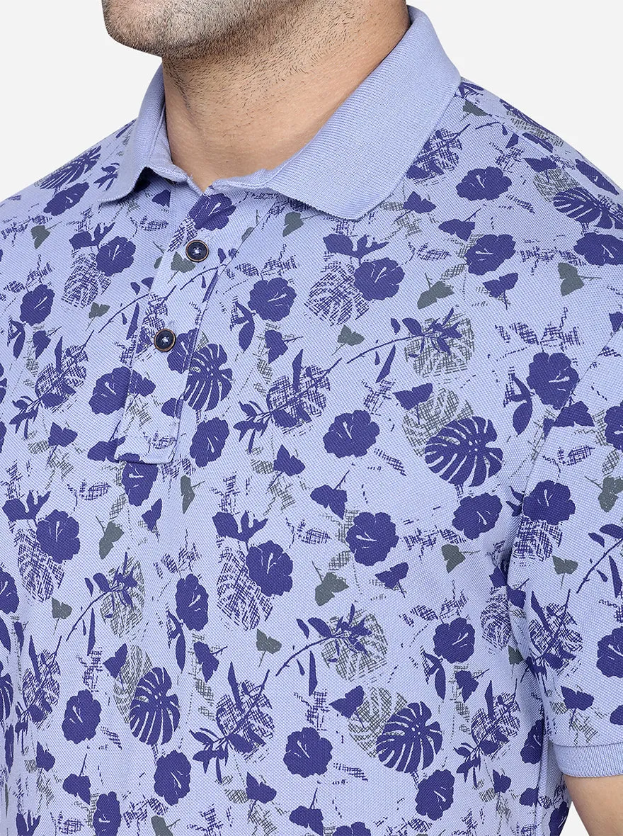 Purple Printed Slim Fit Polo T-Shirt | JadeBlue