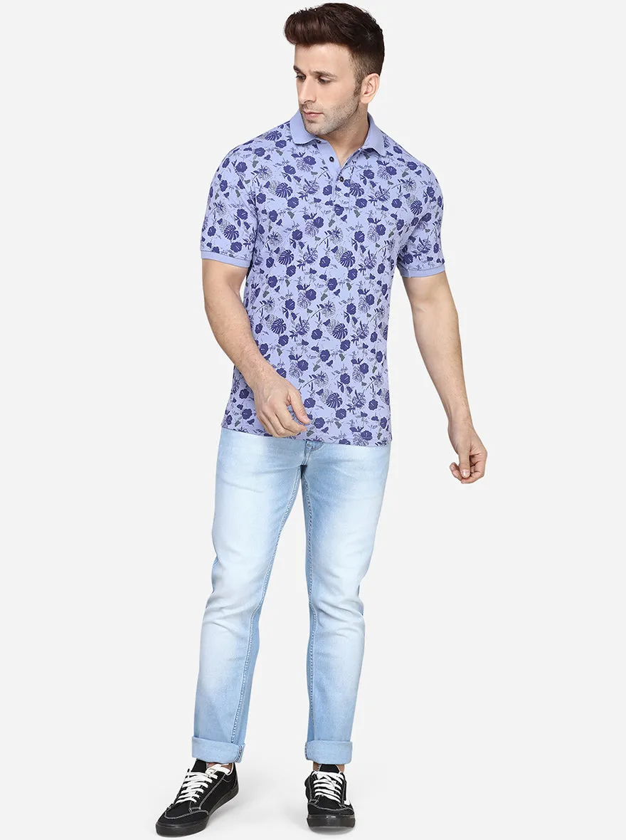 Purple Printed Slim Fit Polo T-Shirt | JadeBlue