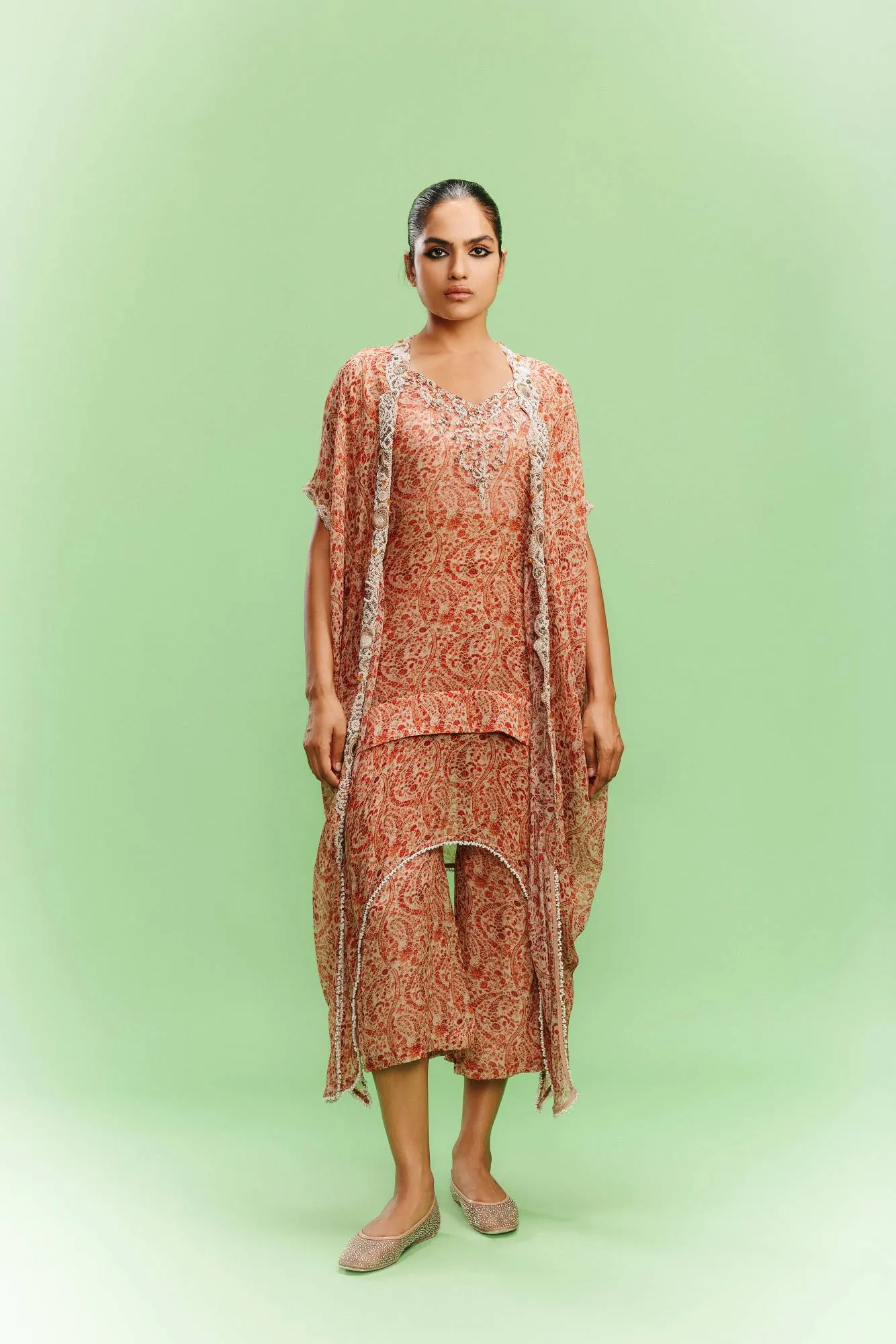 "Arlette" Chiffon Kurta-Pants with a cape