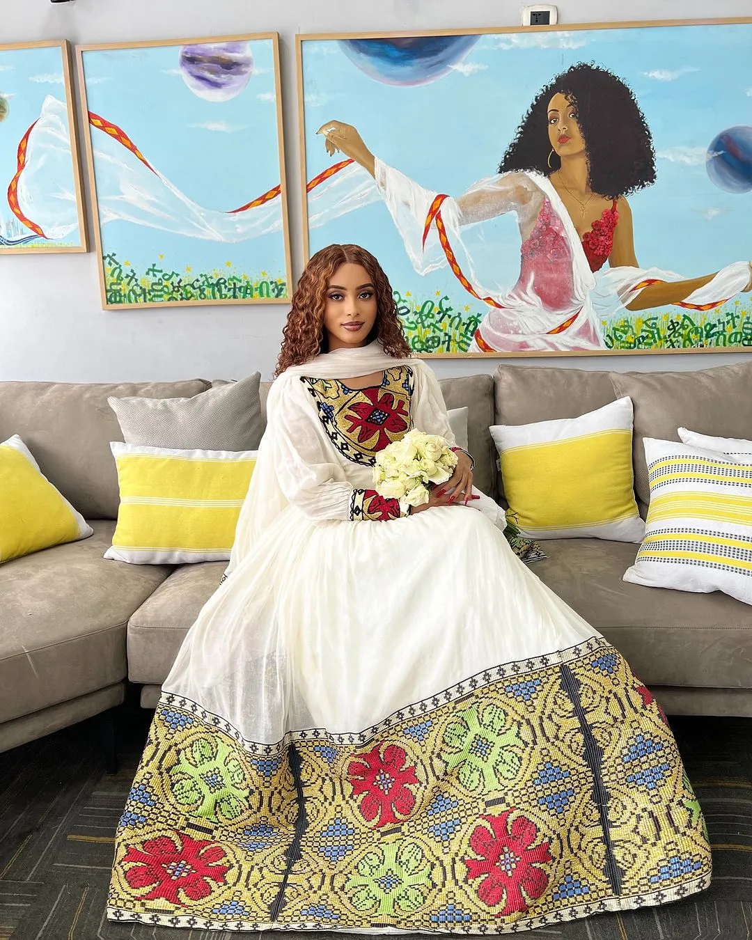 Radiant Multicolored Traditional Ethiopian Dress: with Eye Catching Colorful Embellishments Habesha Dress for Any Occasions Habesha Kemis