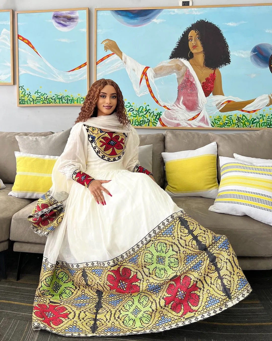 Radiant Multicolored Traditional Ethiopian Dress: with Eye Catching Colorful Embellishments Habesha Dress for Any Occasions Habesha Kemis