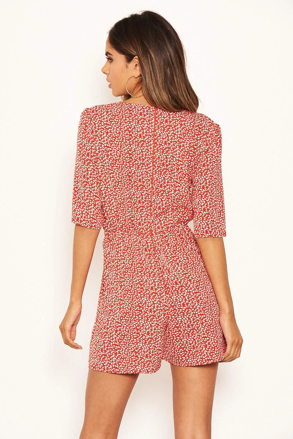 Red Button Wrap Playsuit