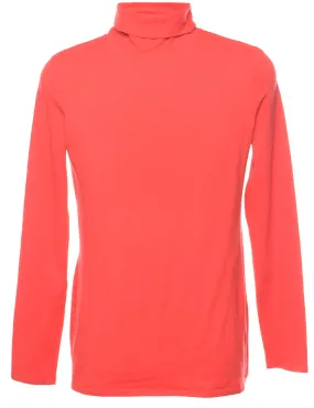 Red High Neck Plain T-shirt - L