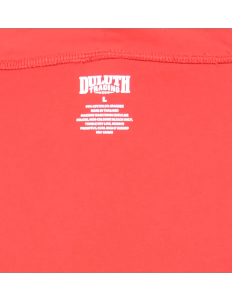 Red High Neck Plain T-shirt - L