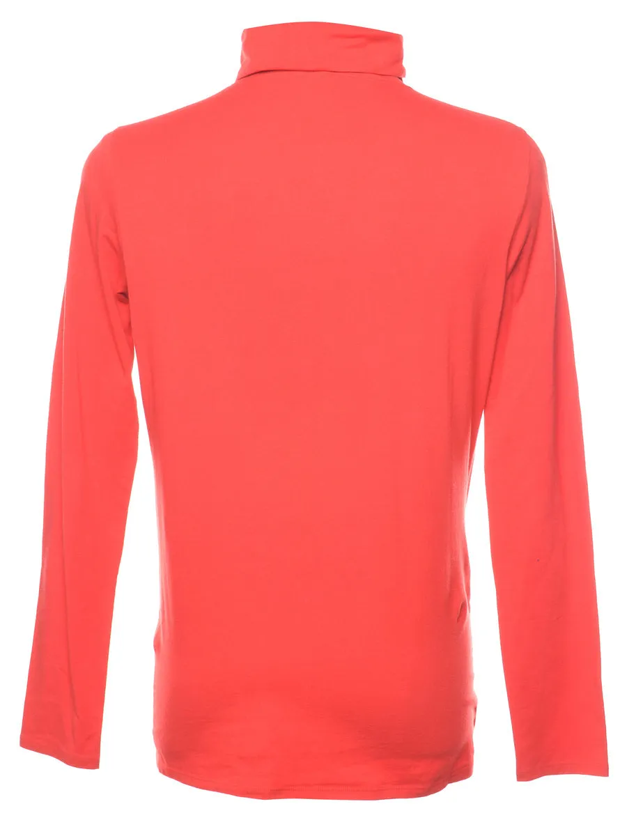 Red High Neck Plain T-shirt - L