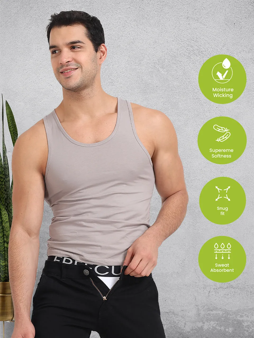 Regular Fit Organic Cotton Comfort Vest for Men-Pack of 4