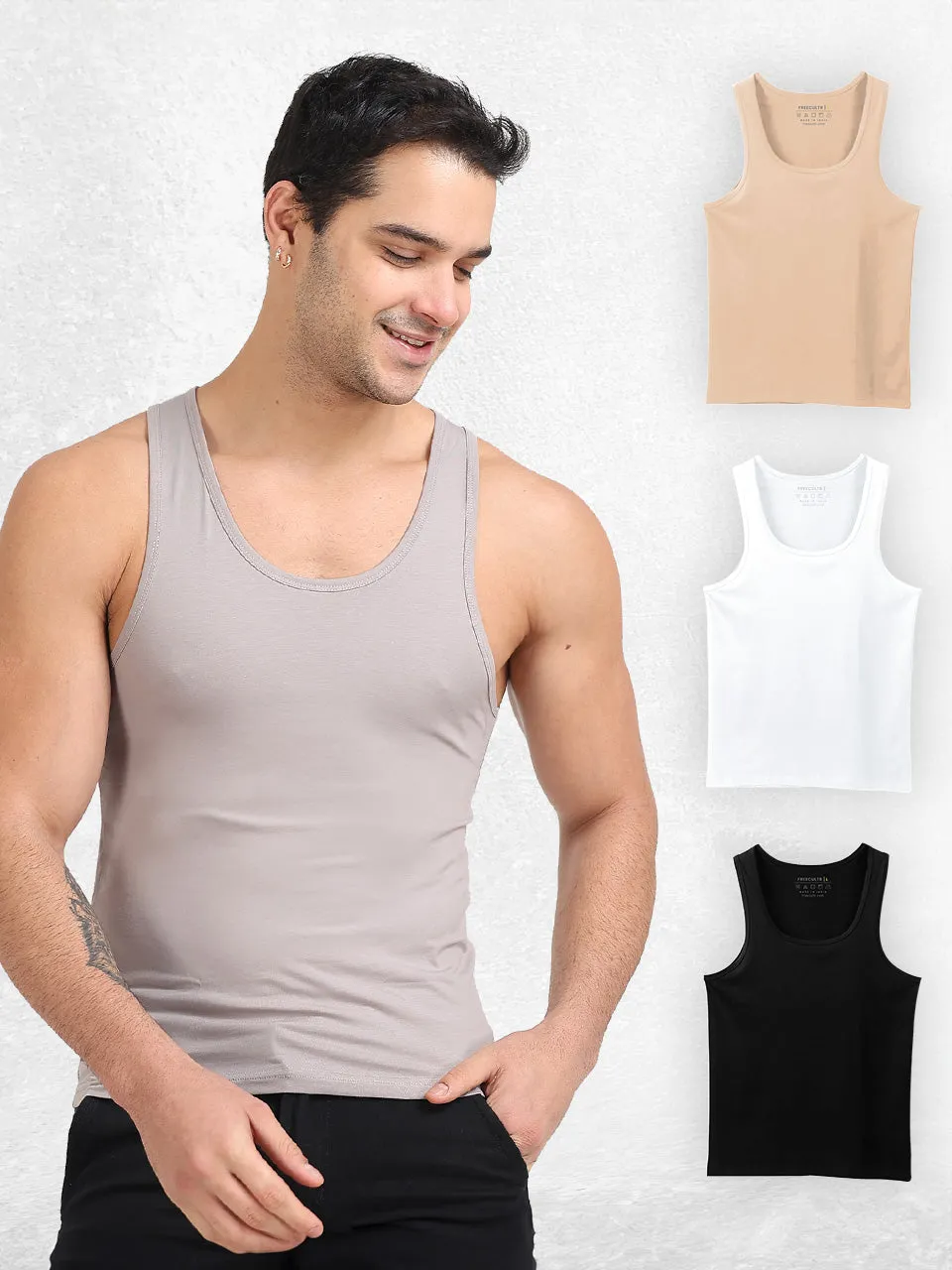 Regular Fit Organic Cotton Comfort Vest for Men-Pack of 4